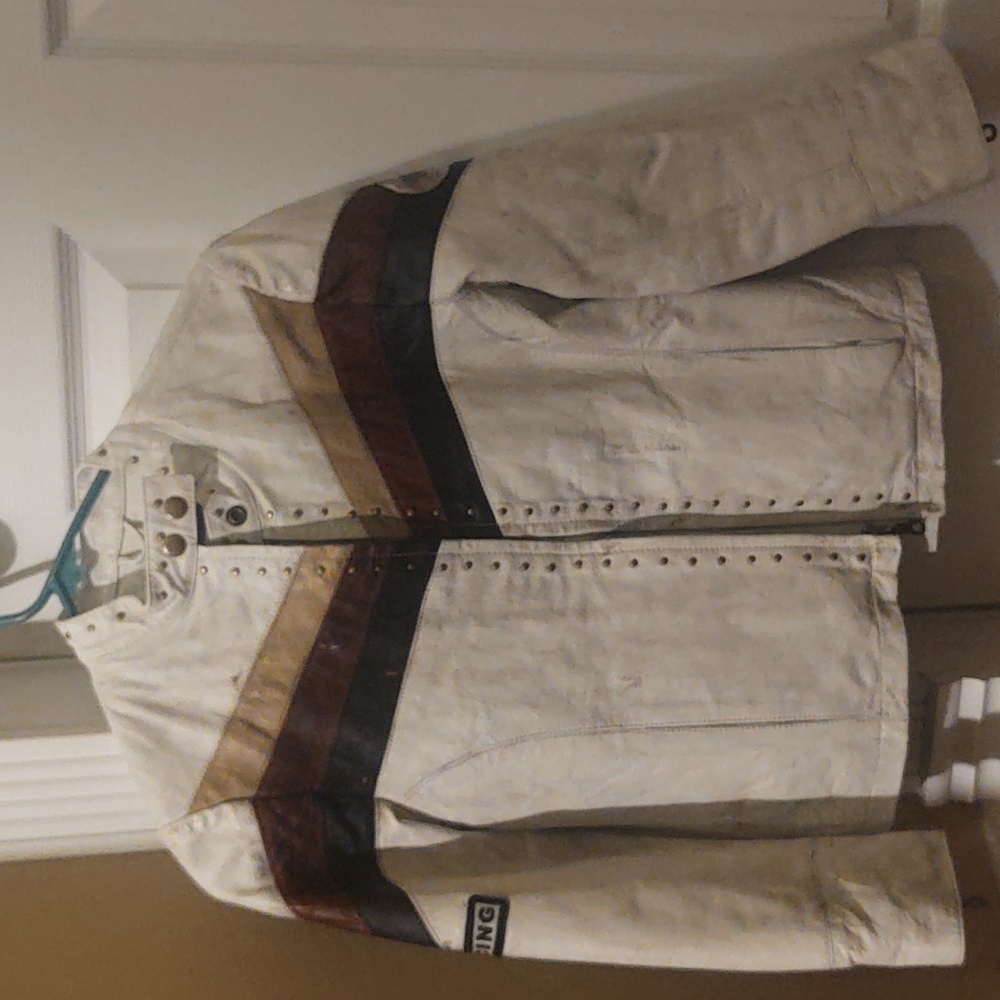 Girls White weathered Maxima leather biker jacket from Wilson's leather